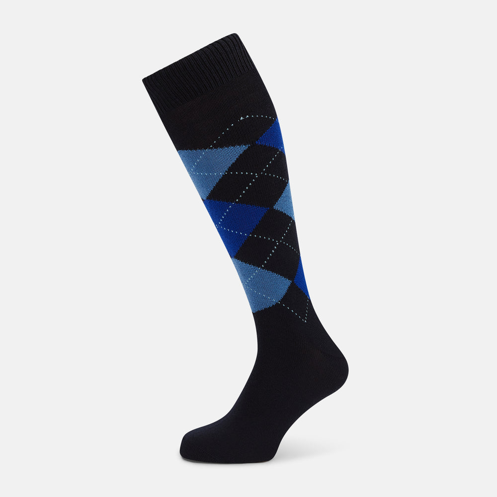 SOCKS WOOL ARGYLE LONG NAVY/ ROYAL/ LIGHT BLUE 10.5