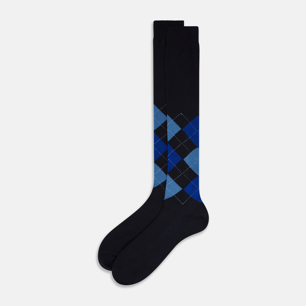 SOCKS WOOL ARGYLE LONG NAVY/ ROYAL/ LIGHT BLUE 10.5