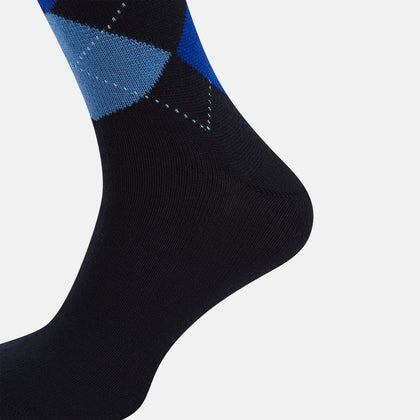 Navy & Royal Blue Check Wool Long Socks Image 3