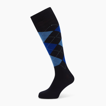 Navy & Royal Blue Check Wool Long Socks Image 4
