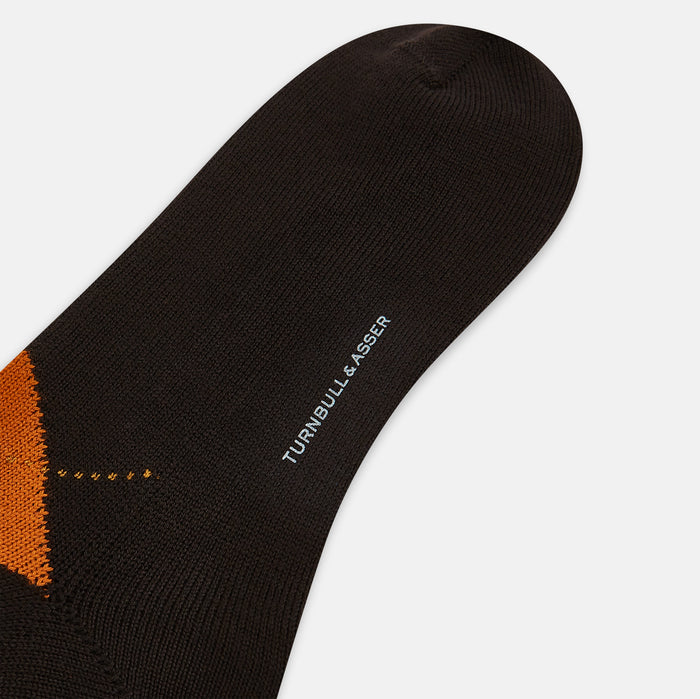 Brown & Orange Check Wool Long Socks Image 2