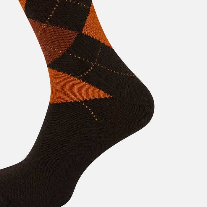 Brown & Orange Check Wool Long Socks Image 3