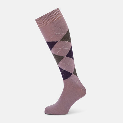 Lavender & Purple Check Wool Long Socks