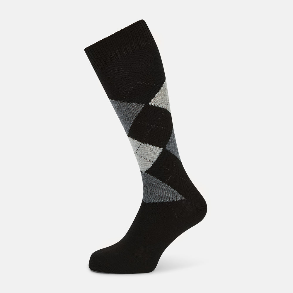SOCKS WOOL ARGYLE SHORT BLACK/ LIGHT GREY/ GREY 10.5