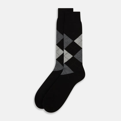 Black & Grey Check Wool Mid-length Socks Image 1