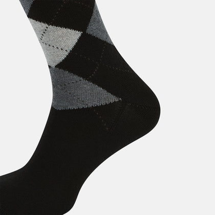 Black & Grey Check Wool Mid-length Socks Image 3
