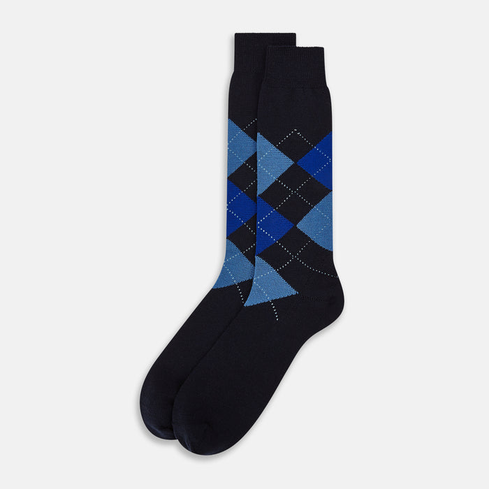 Navy & Royal Blue Check Wool Mid-Length Socks Image 1