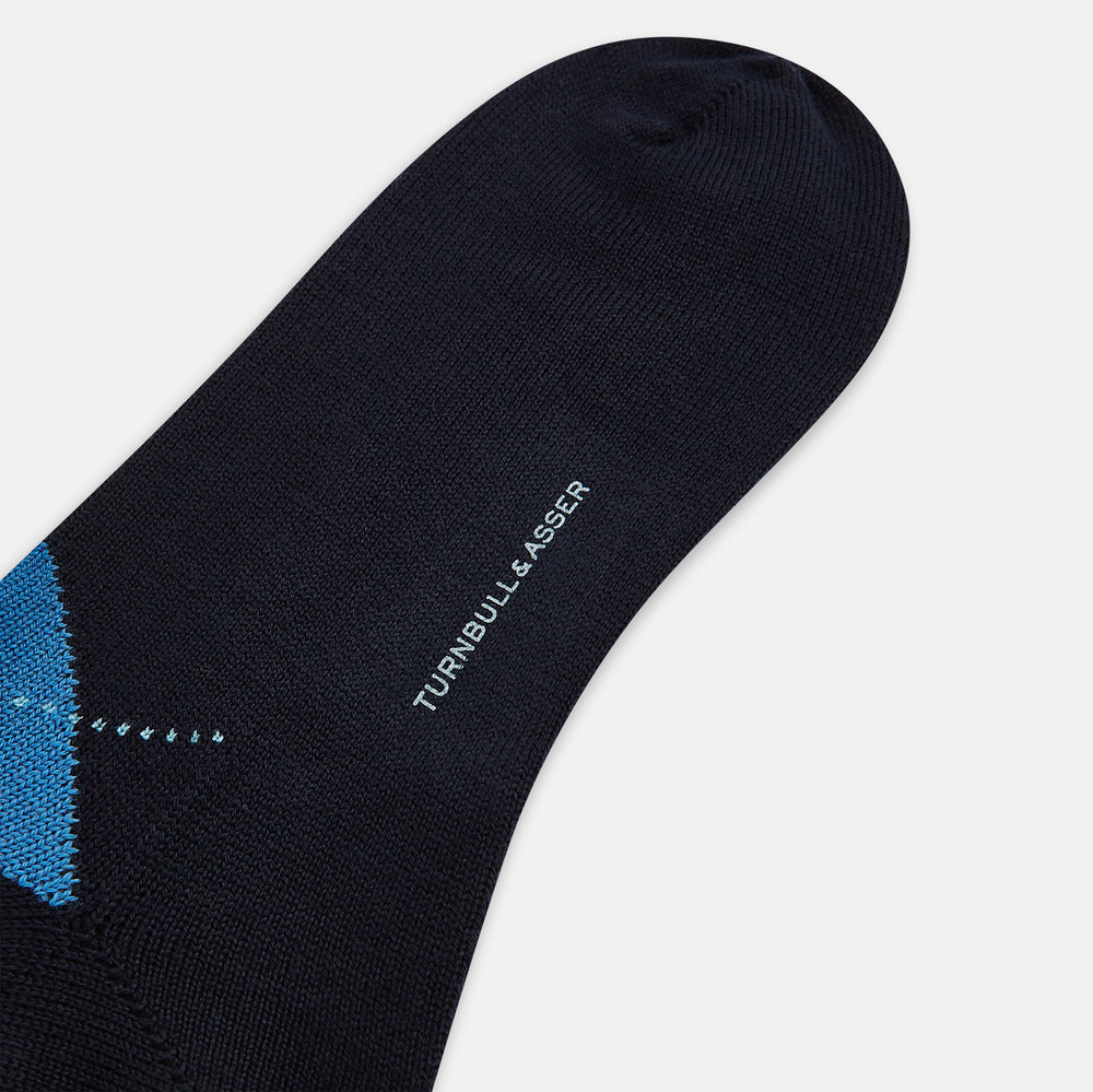 Navy & Royal Blue Check Wool Mid-Length Socks 13