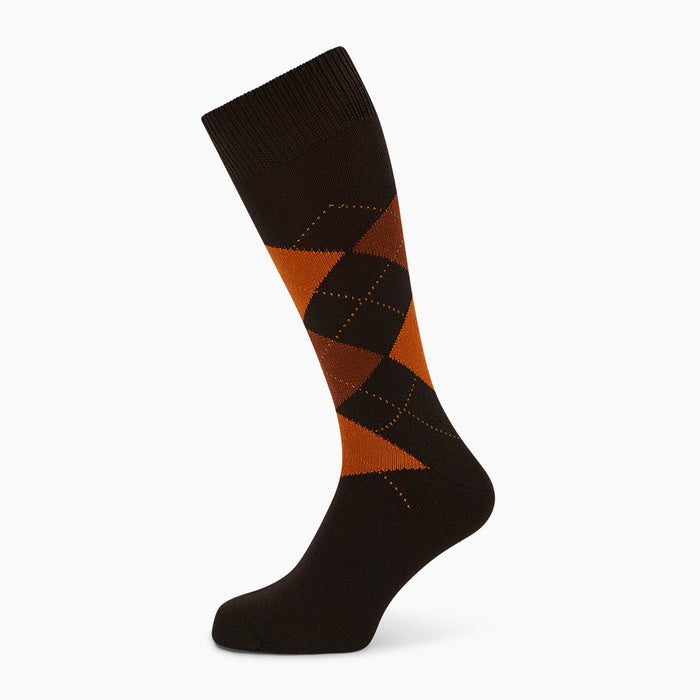 Brown & Orange Check Wool Mid-length Socks Image 4