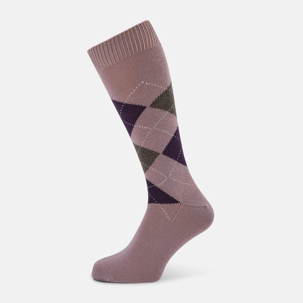 Lavender & Purple Check Wool Mid-length Socks 13