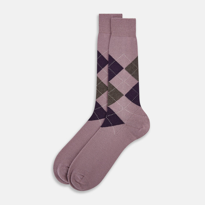 Lavender & Purple Check Wool Mid-length Socks Image 1