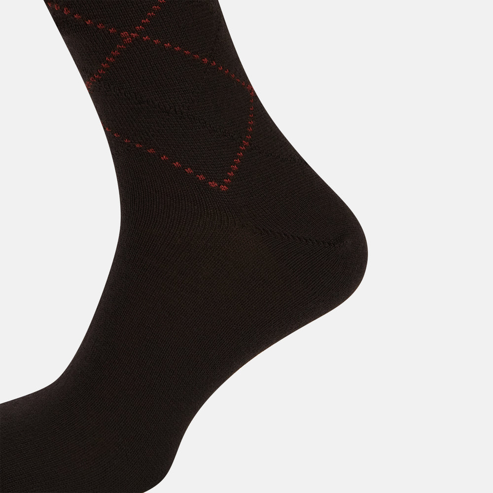 SOCKS WOOL DIAMOND INTARSIA LONG DARK BROWN/ RUST 11