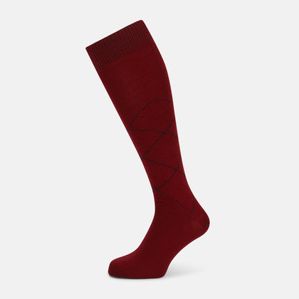 Burgundy & Navy Diamond Wool Long Socks