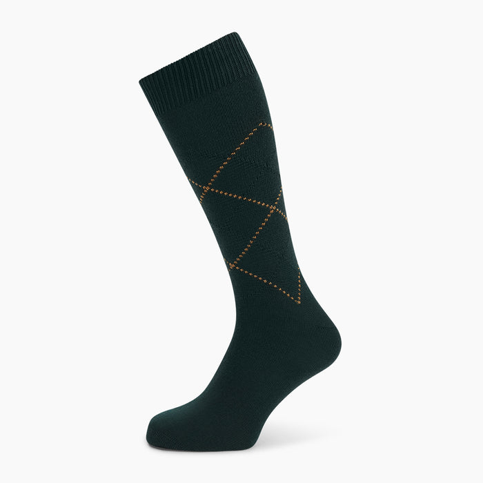 Forest Green & Tan Diamond Wool Mid-length Socks Image 4