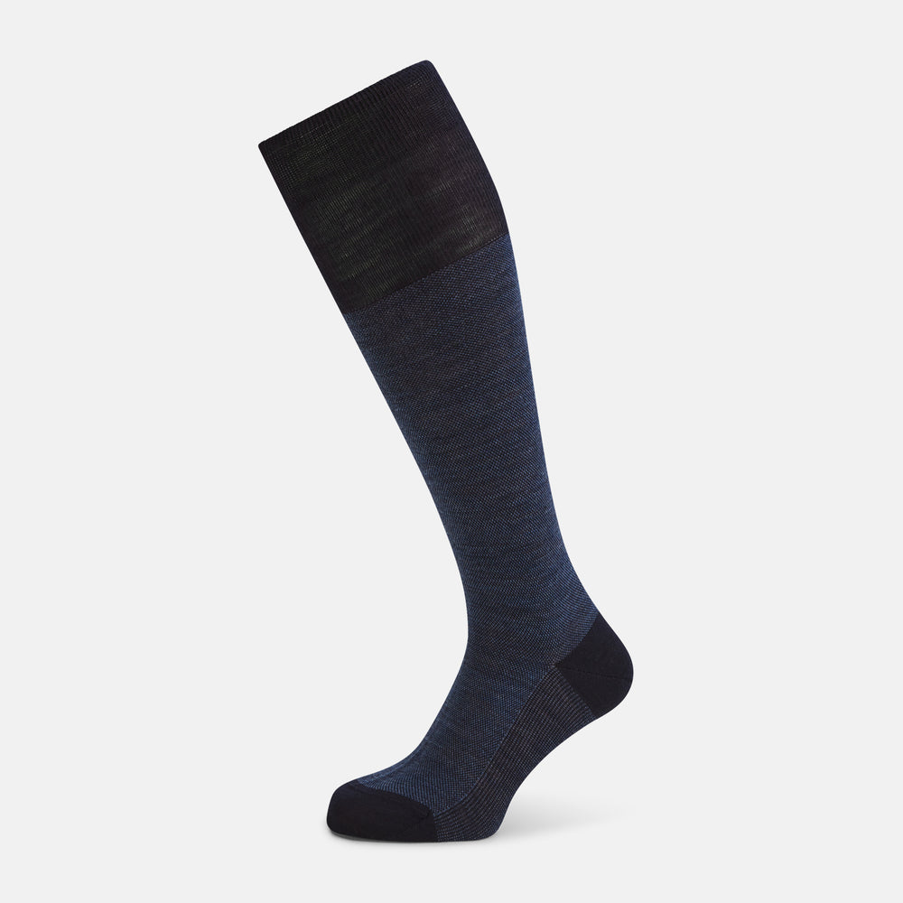 Navy Denim Patterned Wool Long Socks 13