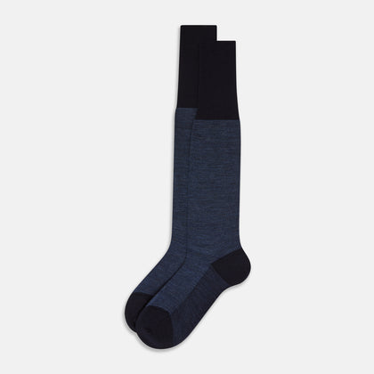 Navy Denim Patterned Wool Long Socks Image 1