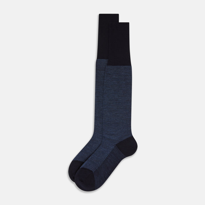 Navy Denim Patterned Wool Long Socks Image 1