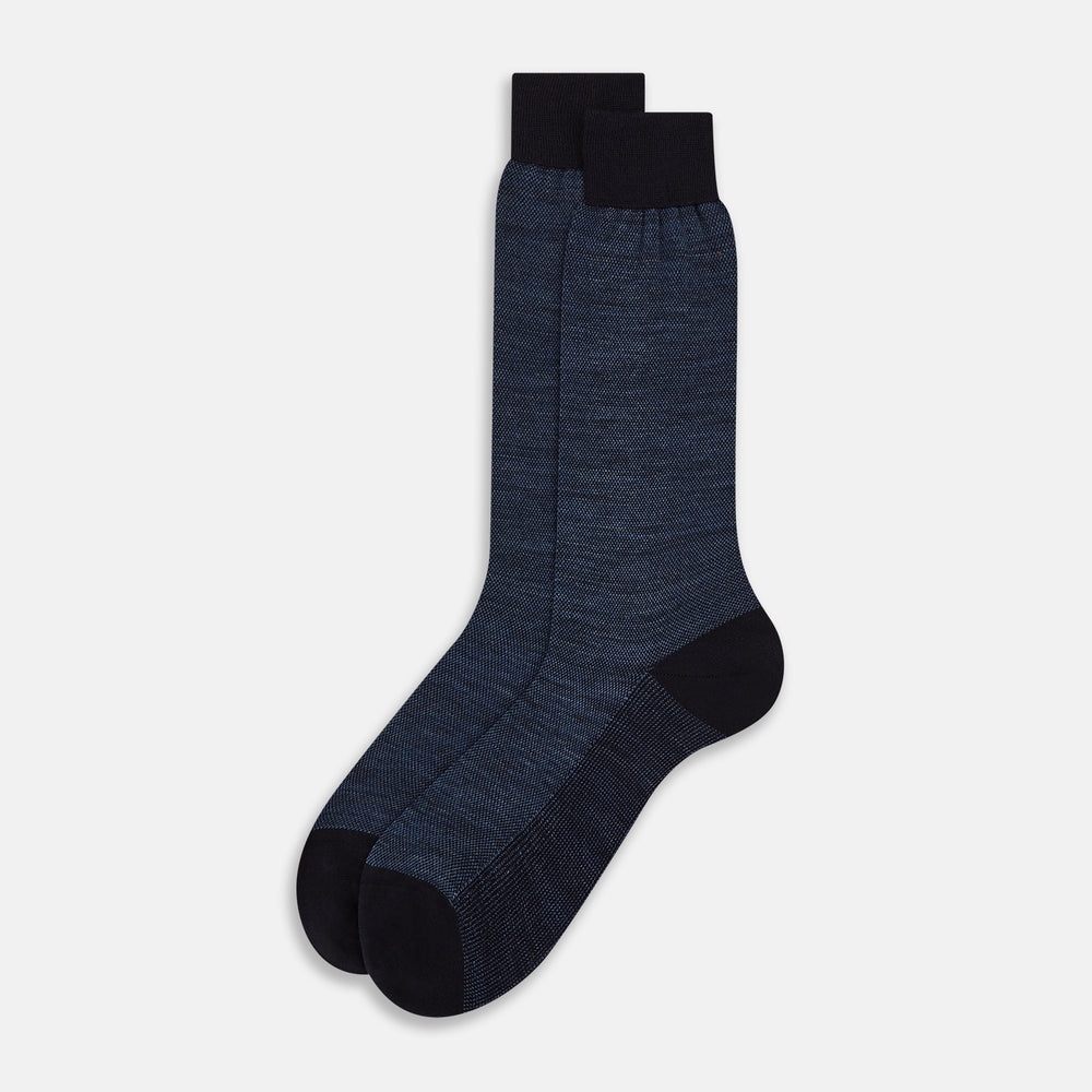 Navy Motif Wool Mid-length Socks 13