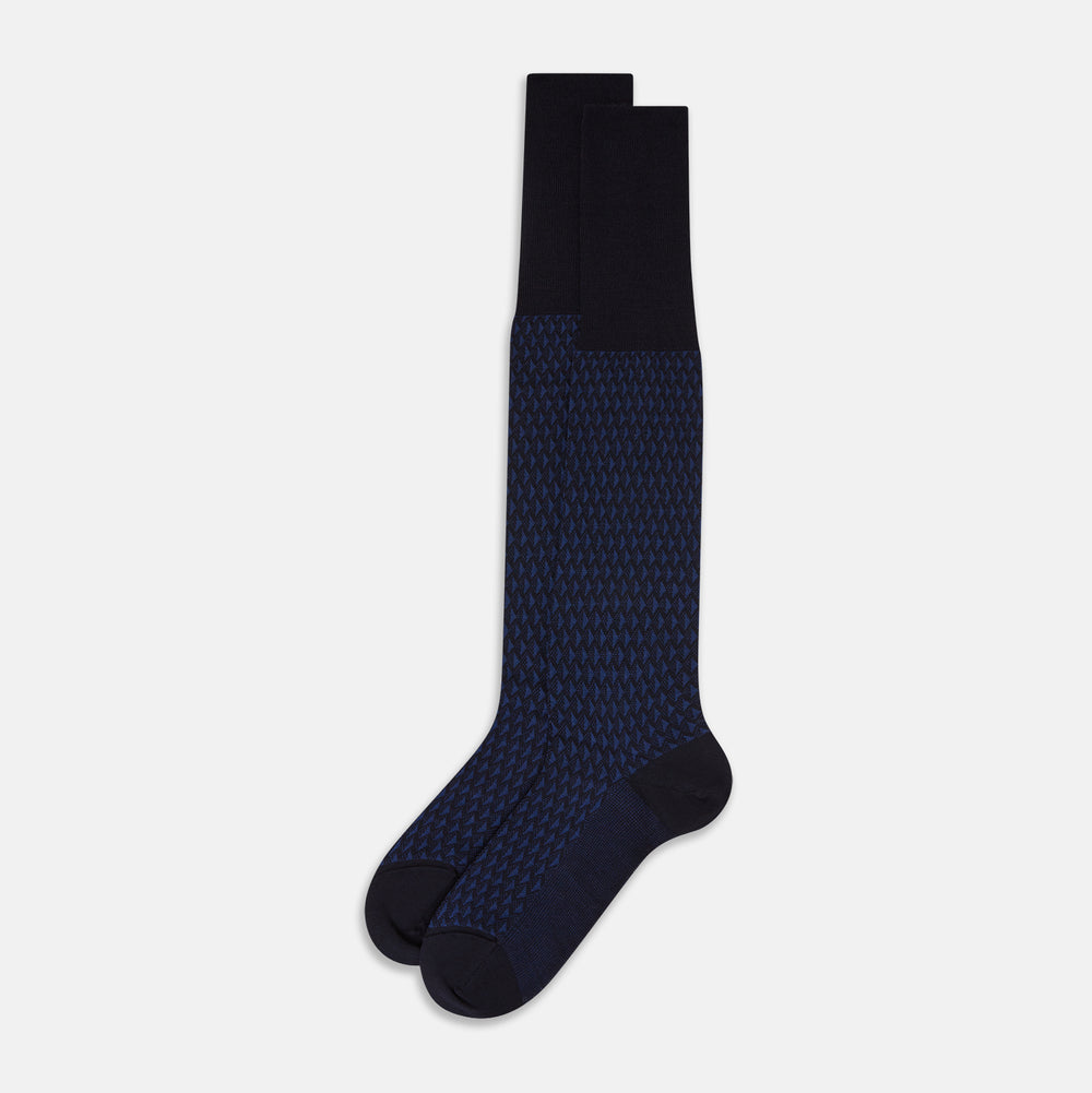 Navy Motif Intarsia Wool Long Socks 13