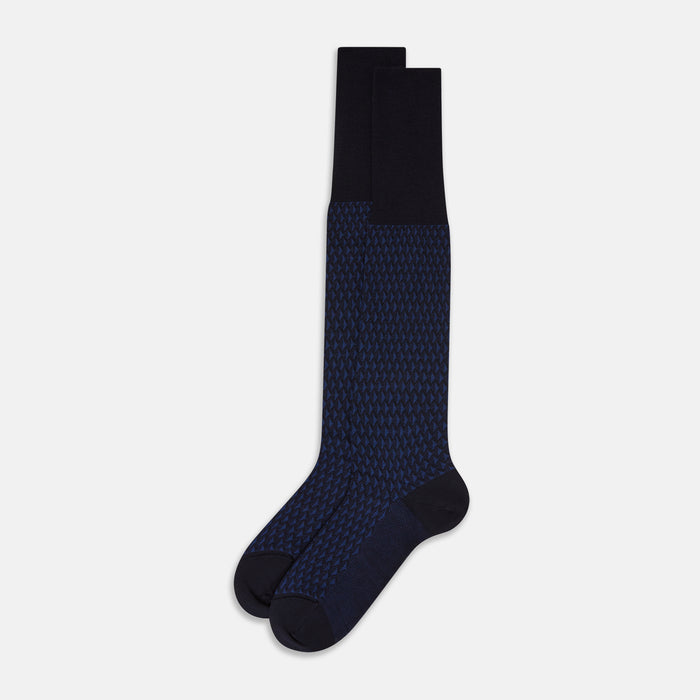Navy Motif Intarsia Wool Long Socks Image 1