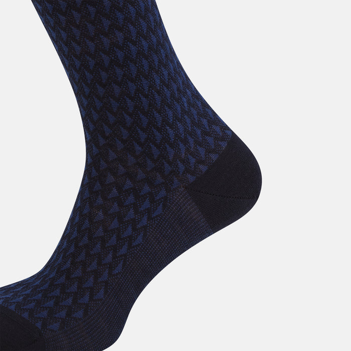 Navy Motif Intarsia Wool Long Socks Image 3