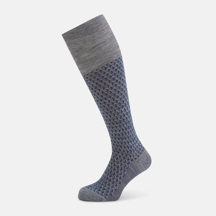 Steel Melange Motif Intarsia Wool Long Socks
