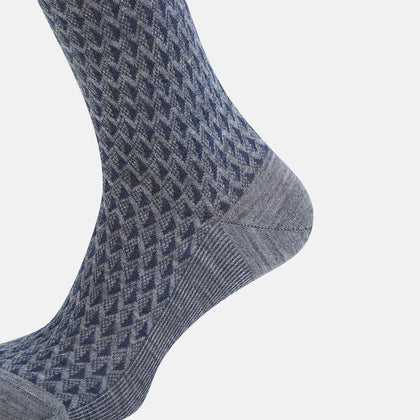 Steel Melange Motif Intarsia Wool Long Socks Image 3