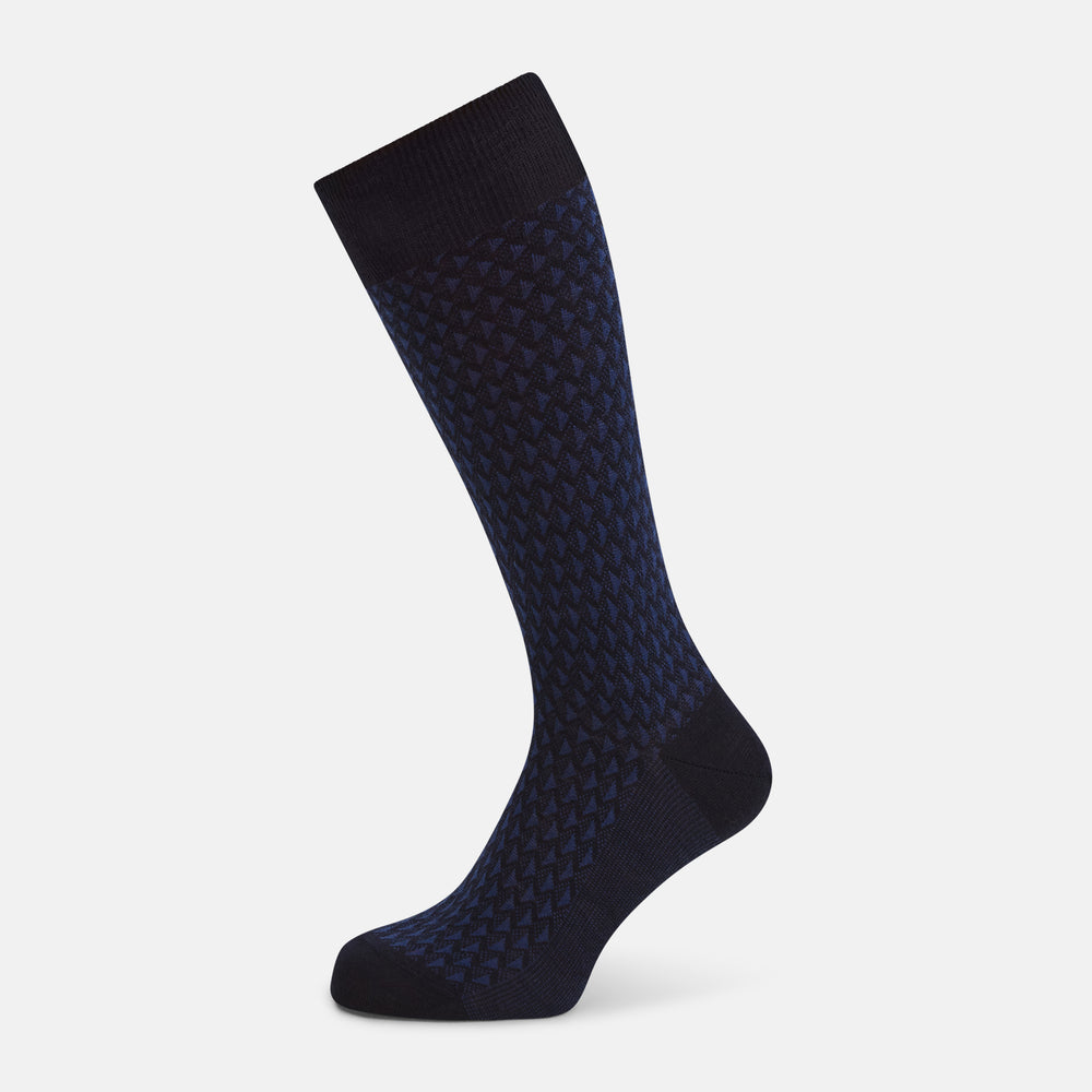 Navy Motif Intarsia Wool Mid-length Socks 13