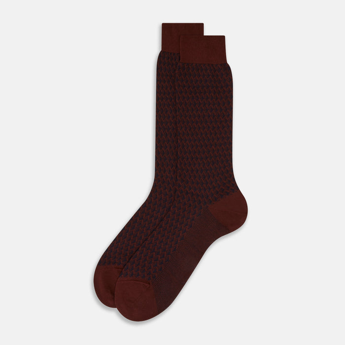 Burgundy Motif Intarsia Wool Mid-length Socks Image 1