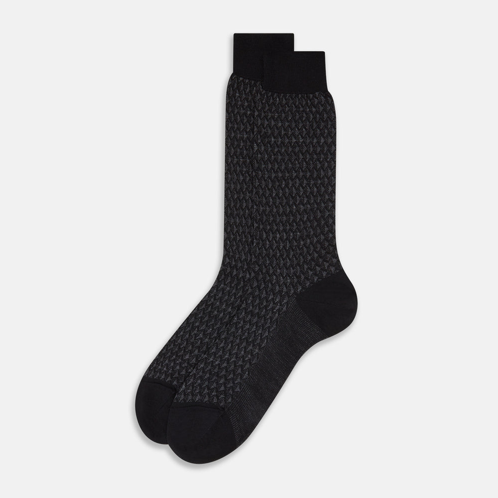 Charcoal Melange Motif Intarsia Wool Mid-length Socks 13
