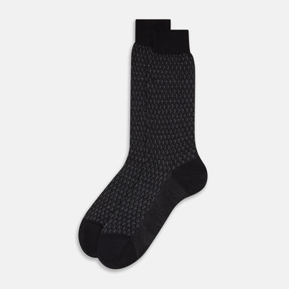 Charcoal Melange Motif Intarsia Wool Mid-length Socks Image 1
