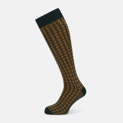 Forest Green & Beige Antique Motif Wool Long Socks