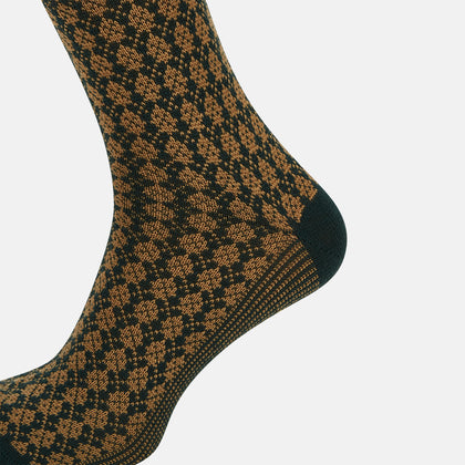 Forest Green & Beige Antique Motif Wool Long Socks Image 3