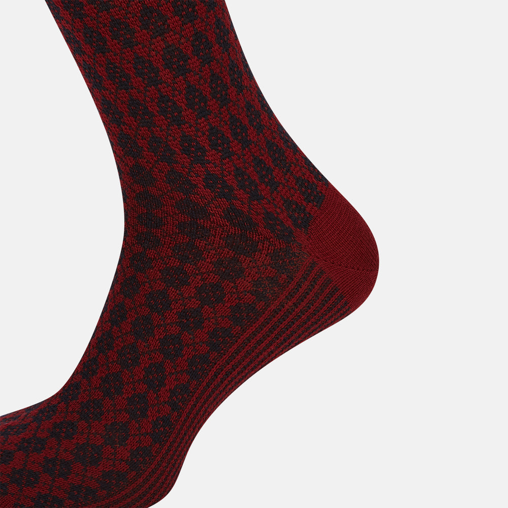 Burgundy & Navy Antique Motif Wool Long Socks 11
