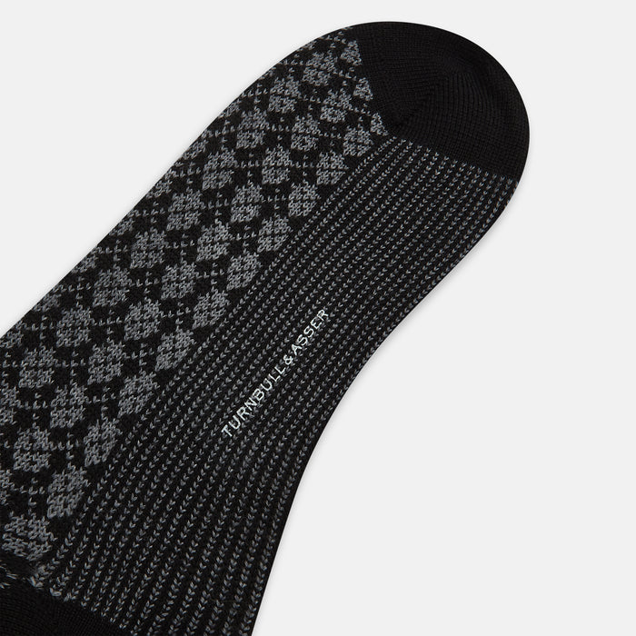 Charcoal Melange Antique Motif Wool Long Socks Image 2