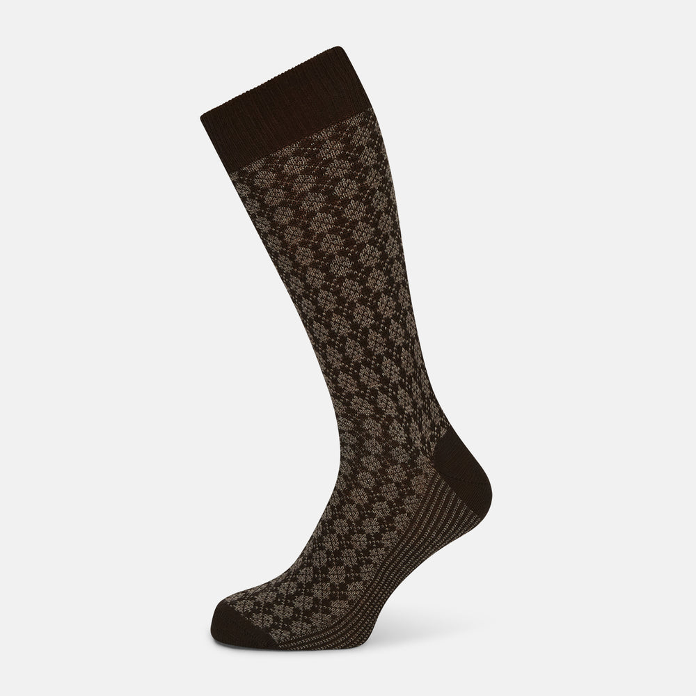 SOCKS WOOL MINI ARGYLE SHORT DARK CHOCOLATE/ BROWN 10.5