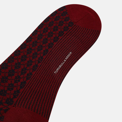 Burgundy & Navy Antique Motif Wool Mid-length Socks Image 2