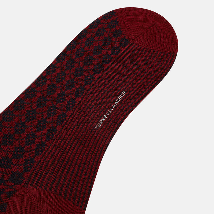 Burgundy & Navy Antique Motif Wool Mid-length Socks Image 2