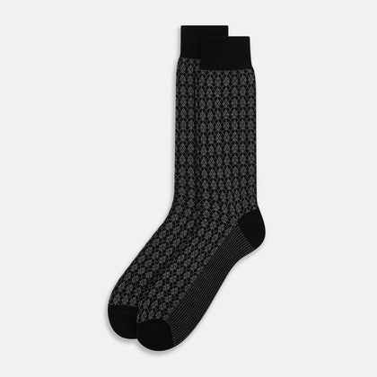 Charcoal Melange Antique Motif Wool Mid-length Socks Image 1