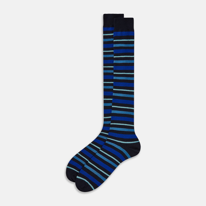 Deep Blue Striped Wool Long Socks Image 1