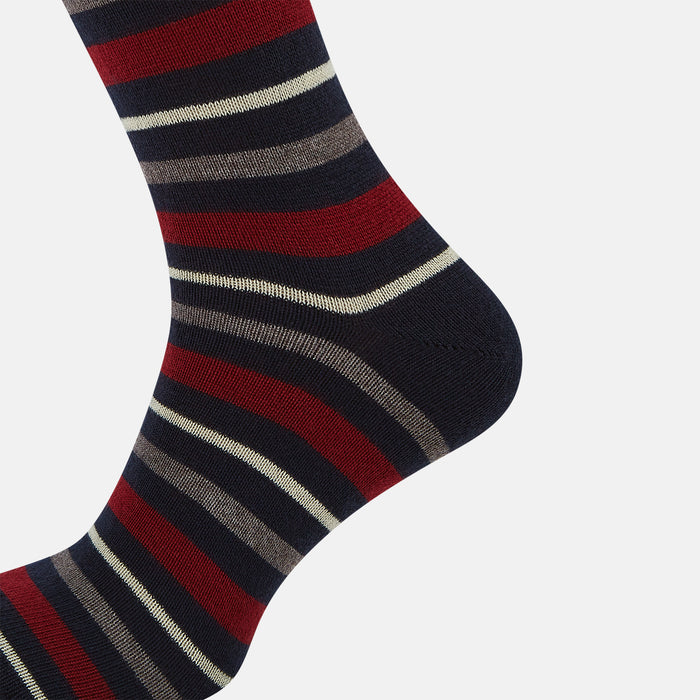 Burgundy & Navy Striped Wool Long Socks Image 3