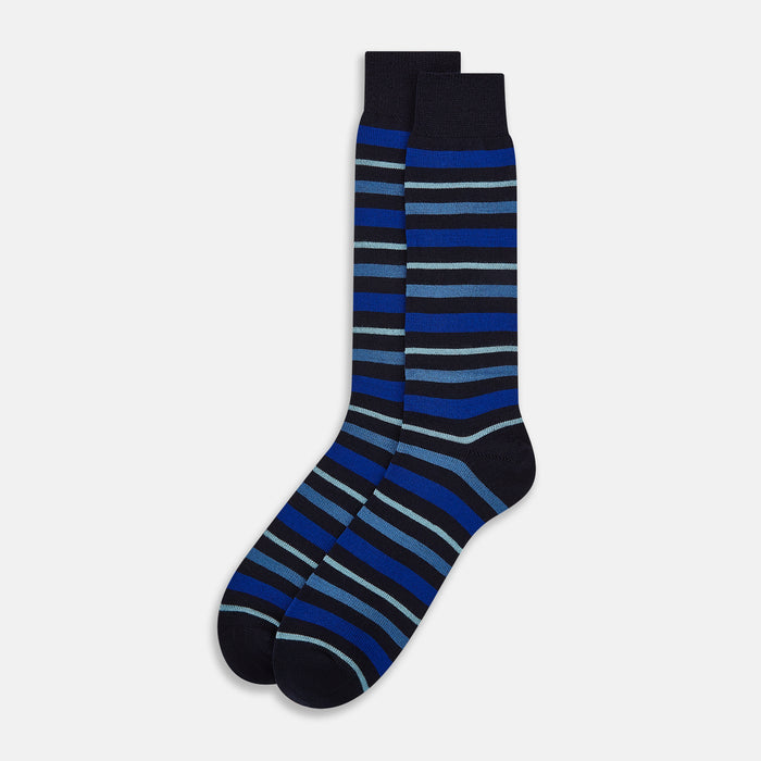 Deep Blue Striped Wool Mid-length Socks Image 1
