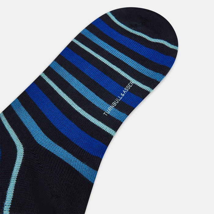 Deep Blue Striped Wool Mid-length Socks Image 2