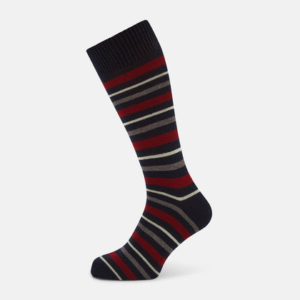 Burgundy & Navy Striped Wool Mid-length Socks