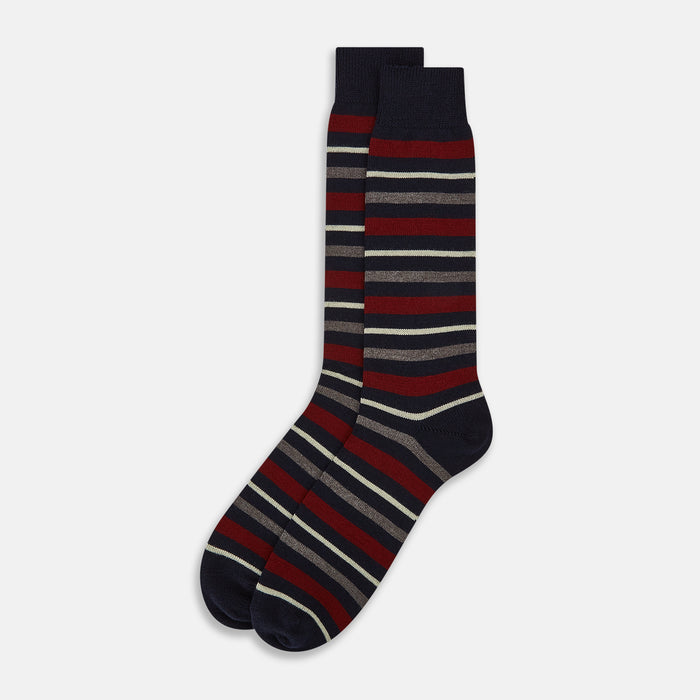 Burgundy & Navy Striped Wool Mid-length Socks Image 1