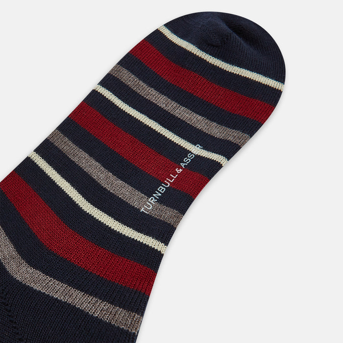 Burgundy & Navy Striped Wool Mid-length Socks Image 2