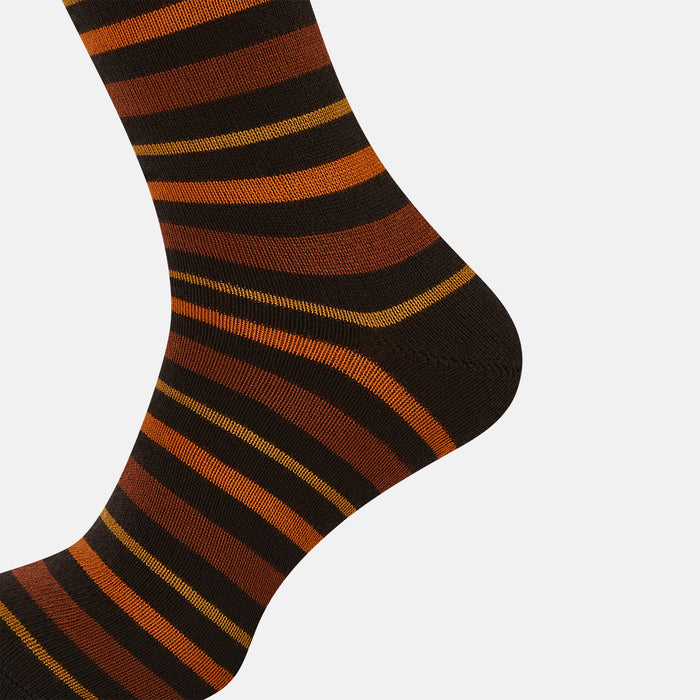 Brown & Orange Striped Wool Mid-length Socks Image 3