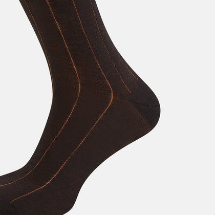 Dark Chocolate and Rust Wide Ribbed Wool Long Socks Image 3