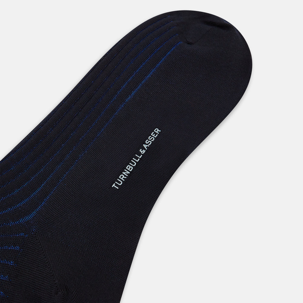 Navy and Blue Wool Blend Long Socks 13