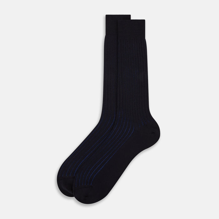 Navy and Blue Yarn Striped Wool Mid-length Socks Image 1